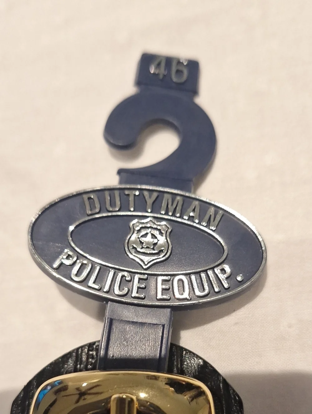 Police Dutyman Black Embossed Leather Belt with Gold-Tone Buckle